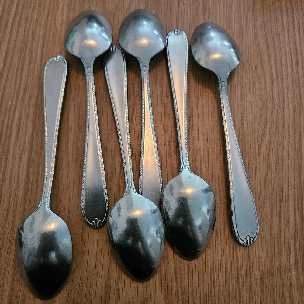 Set of 6 spoons beaded‎ rope edge pattern silvertone
